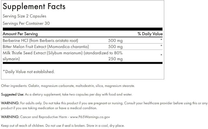 Swanson Berberine Plus with Bitter Melon & Milk Thistle - 3-in-1 Formula 60 Caps
