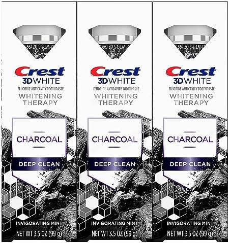 Crest 3D White Whitening Therapy Charcoal Deep Clean Fluoride Toothpaste, Invigorating Mint, 3.5 Ounce, Pack of 3