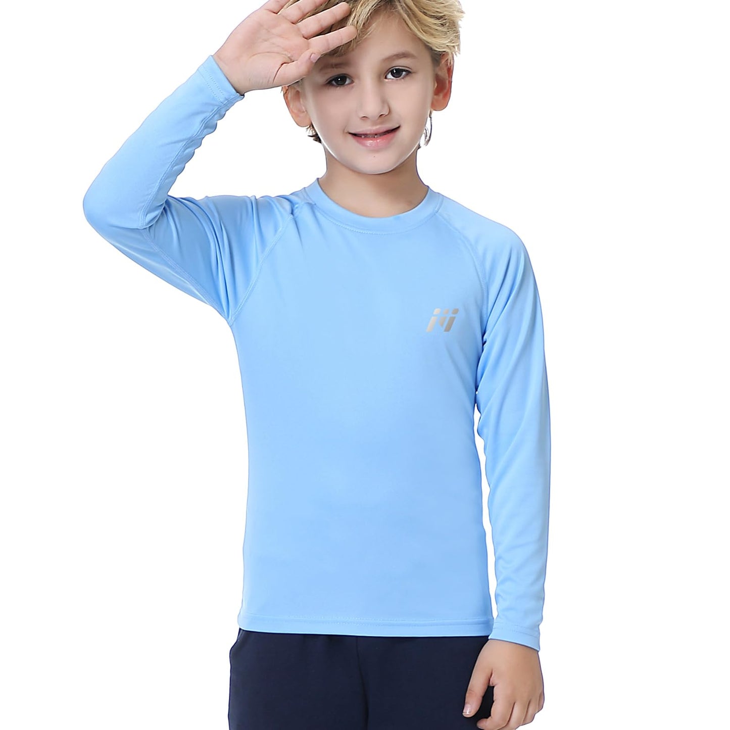 MEETWEE Boys Rash Guard Long Sleeve Girl UPF 50+ Sun Protection Shirt Swim Shirts Youth SPF Quick Dry Shirt Swimwear Sunsuits Light Blue Large
