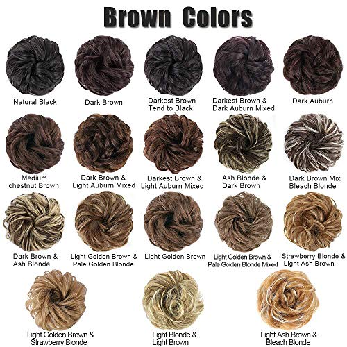 MORICA 2PCS Messy Bun Hair Pieces, Fake Bun Scrunchies for Thin Hair - Curly, Wavy Synthetic Chignon Ponytail - Dark Brown