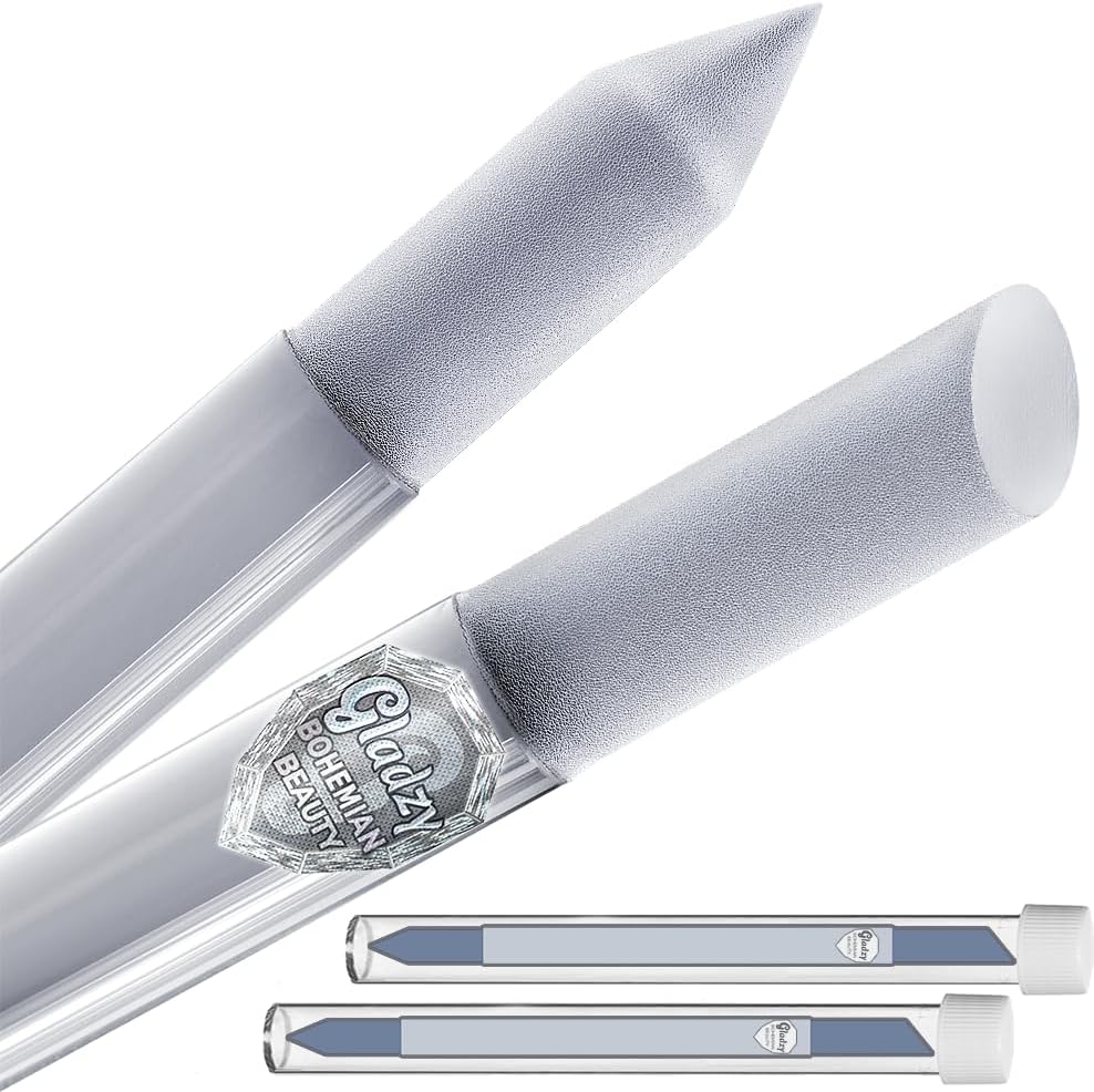 GLADZY Glass Cuticle Pusher Tool - 2 pcs. Manicure Sticks, Crystal Glass Cuticle Remover, Callous and Dry Skin Fingertip File, Nail Shaper, Professional Nail Care, Ethically Made in Czech Republic