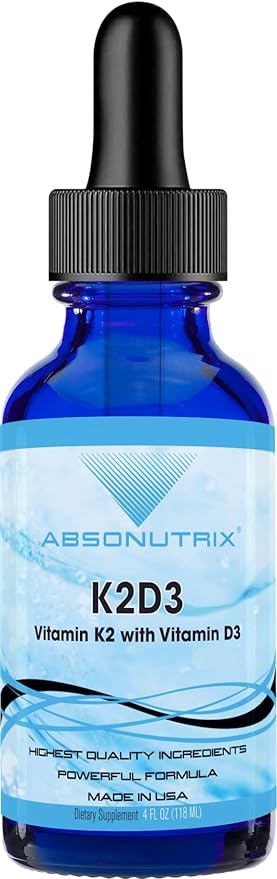 Absonutrix K2D3, 390 mg, 4 FL OZ Liquid, 302 Servings, Made in USA, Plant-Based Ingredients, Vitamin K2, Echinacea Extract, Gluten-Free, Non-GMO
