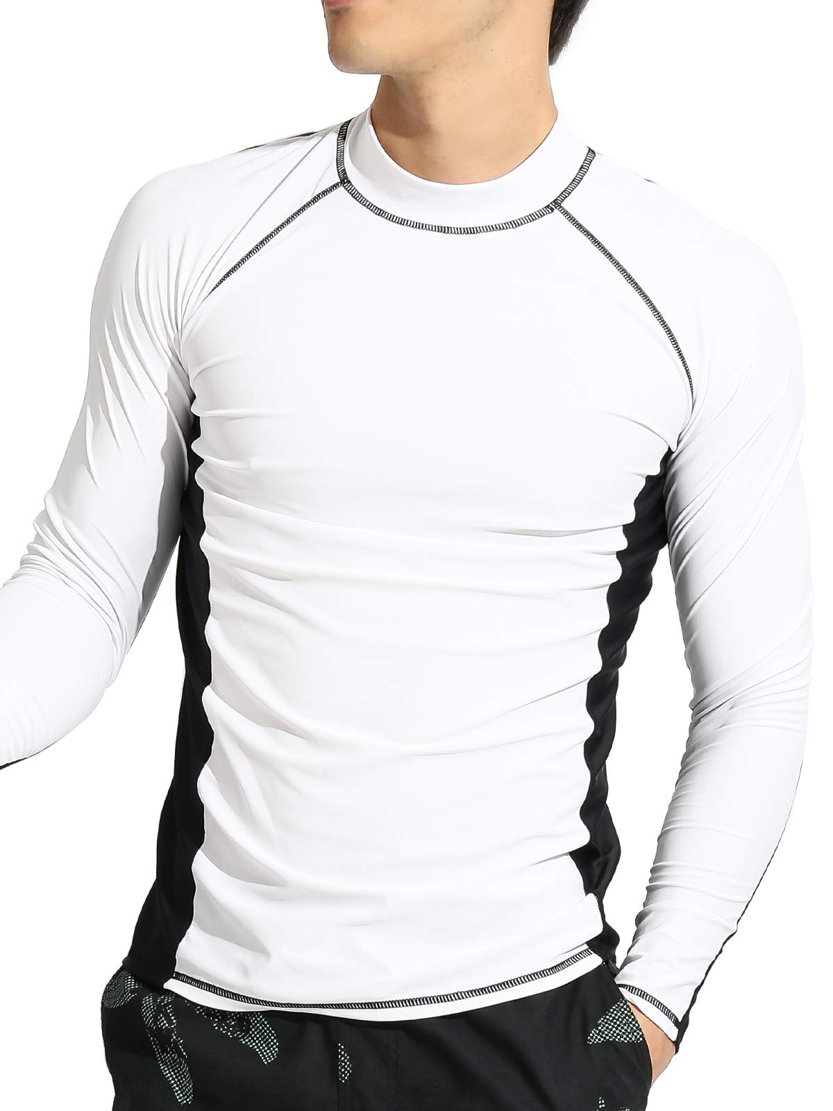 Actleis Men's Long Sleeve Rash Guard, UPF50+ UV Sun Protection Swimming Shirts Quick Dry Surf Tee XL White/Black