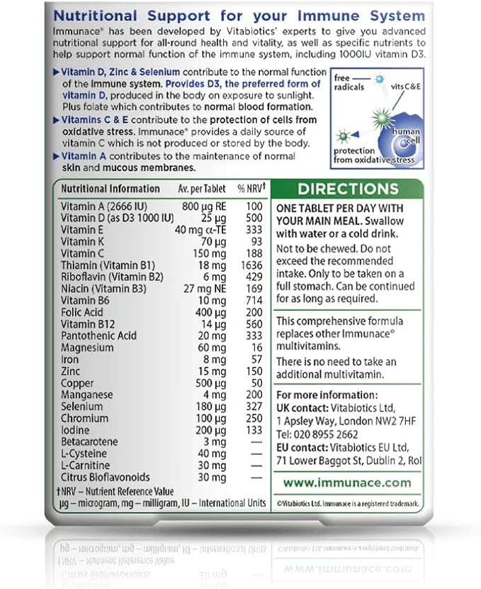 Vitabiotics Immunace Original - Advanced Micronutrient and Immune System Support | Vitamin C, Zinc, and Selenium - 30 Tablets