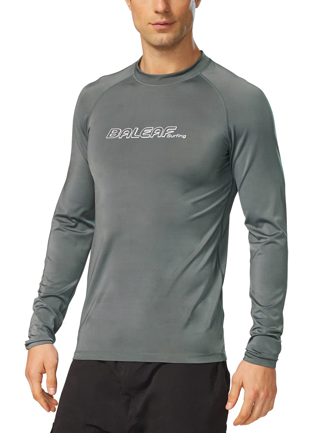 BALEAF Men's Long Sleeve Rashguard Rash Guard Sun Protection Swim Water Shirt UPF SPF 50+ Surfing Diving New Grey Size S