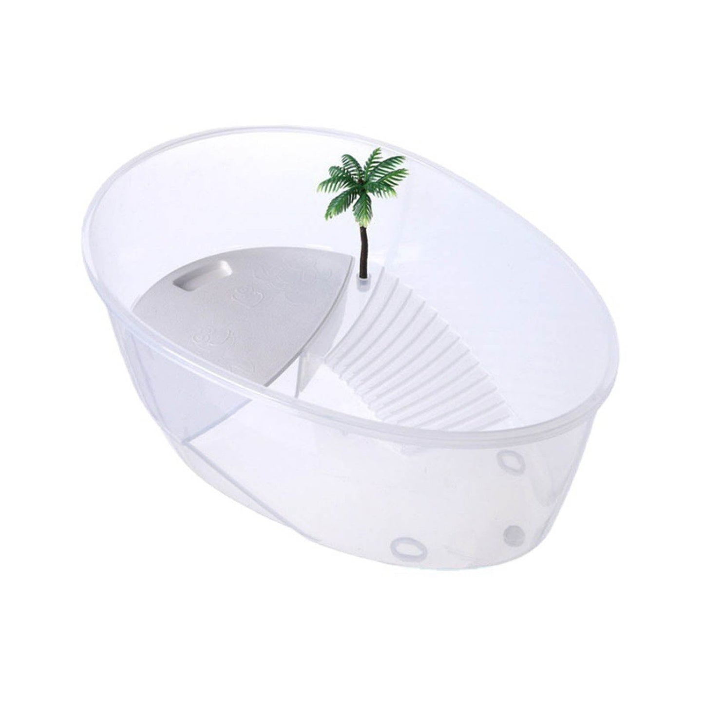 Plastic Turtle Terrarium, Basking Platform,Swimming Area, Semi-Closed Ventilated Lid, 25x17cm, Smooth Surface, Easy Clean, Small Reptile Tank