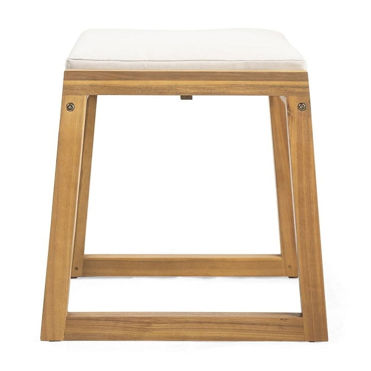 Acacia Wood Outdoor Ottoman Bench Set of 2, Waterproof Teak Finish Patio Footrest Stools with Beige Cushions, Modern Minimalist Pool Deck Seating for Garden, Backyard, 19.75" Height