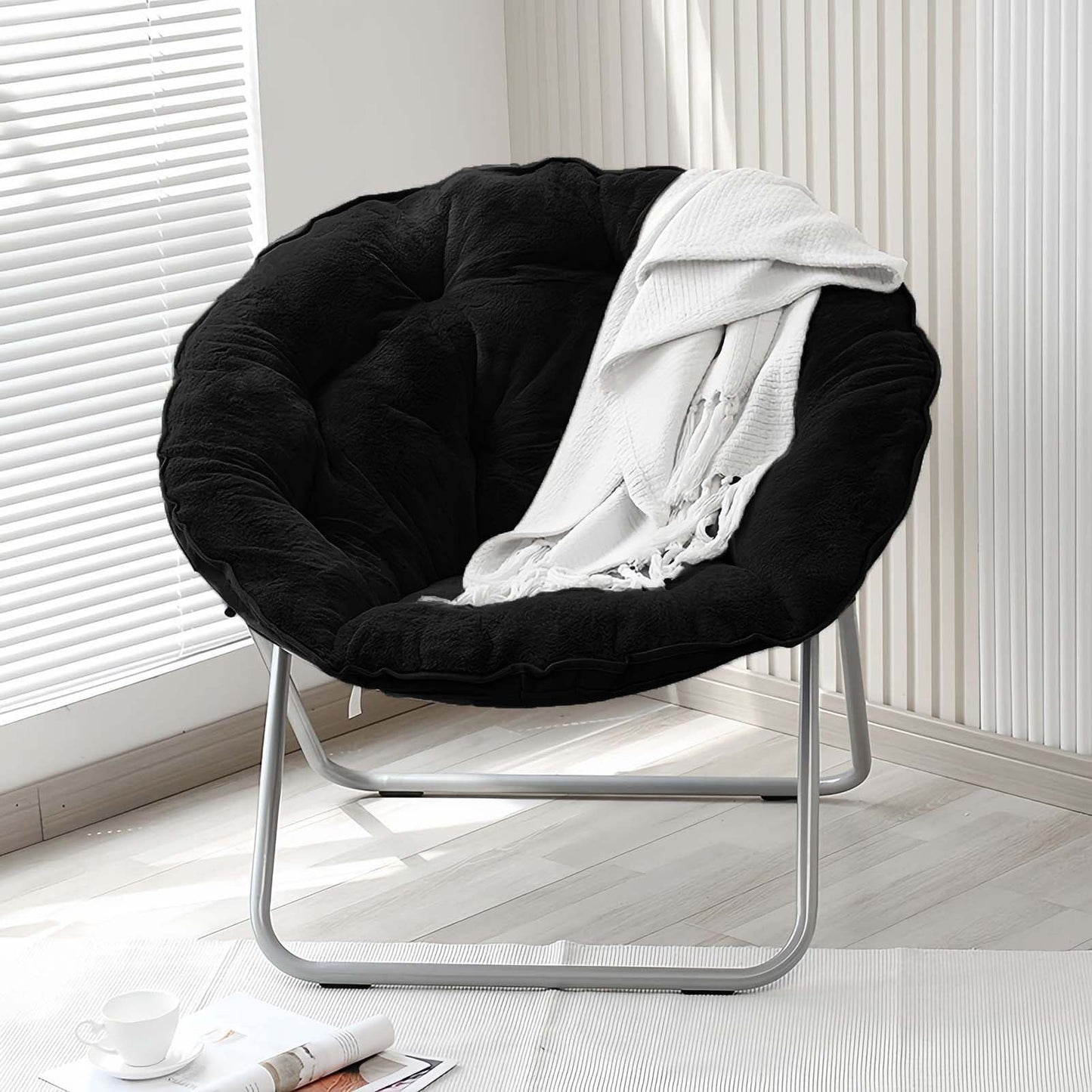 Xssm Folding Chair for Adults Portable Outdoor Lawn Chairs Saucer Chair with Metal Frame Soft Cushion Quiet Seat Enhanced Stability Bedroom Living Rorm Apartments Lounging Courtyard Moon Chair