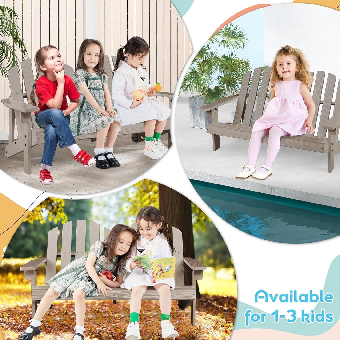 ZgoodZ Small  2-Seat Adirondack Chair - Fir Wood Double Loveseat with High Backrest,Arm Rest,300 LBS Weight Capacity, Outdoor All Weather Porch Chair for Balcony,Backyard,Poolside,Yard(Khaki Grey)