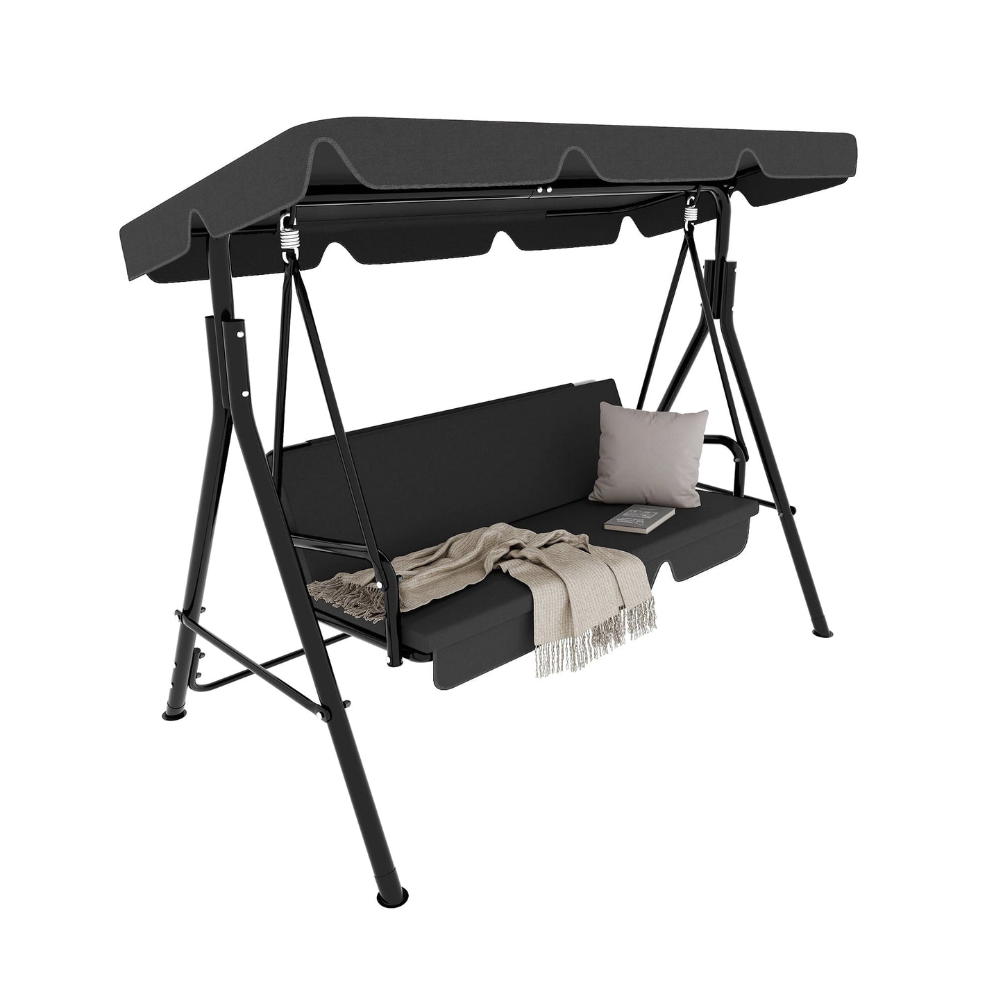 Uforic 3-Seat Outdoor Heavy Duty Patio Swing Chair with Stand & Cushion for Garden, Patio, Deck, Gray