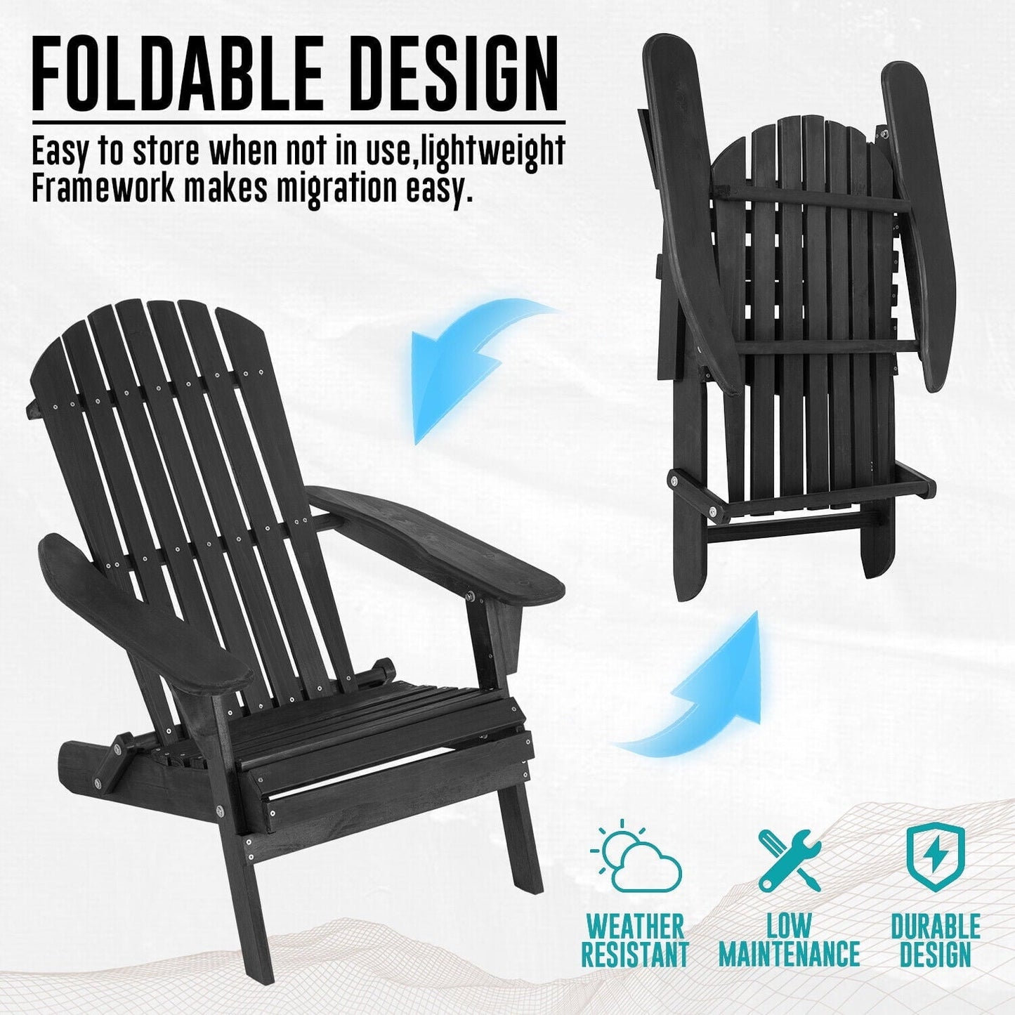 Galaxera Adirondack Chair All Weather Fire Pit Lounge Chair Easy Assemble Folding Chair-Black