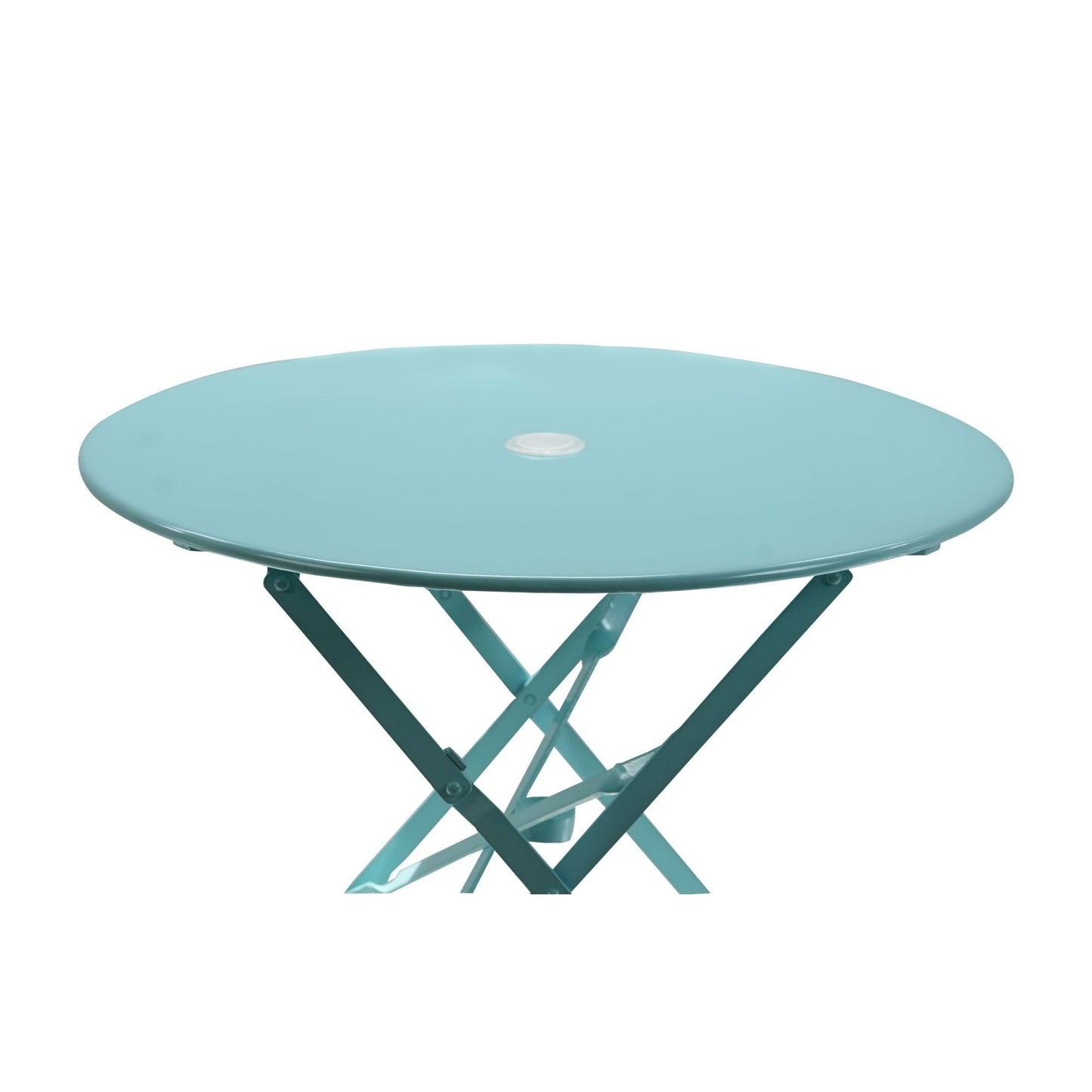 Contemporary Home Living Round Foldable Outdoor Patio Table with Umbrella Hole - 30" - Teal Blue