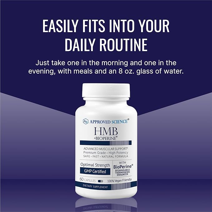 Approved Science HMB - Supports Muscles and Exercise - 1500 mg HMB - High-Absorption BioPerine - 60 Vegan Capsules - 1 Month Supply