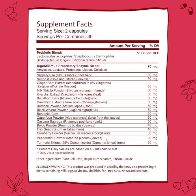 GOBIOTIX Detox Probiotic Supplement for Digestive Health - Milk Thistle, Turmeric, and Dandelion Root, Enzymes for Gut Health - 50 Billion CFU - 60 Capsules