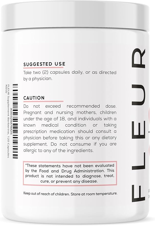 FLEUR Berberine HCL with Organic Cinnamon, Bitter Melon & Green Tea Extract, Supports Heart, Digestive, and Immune System, Vitality Support for Men and Women, Non-GMO & Vegan, 120 Capsules