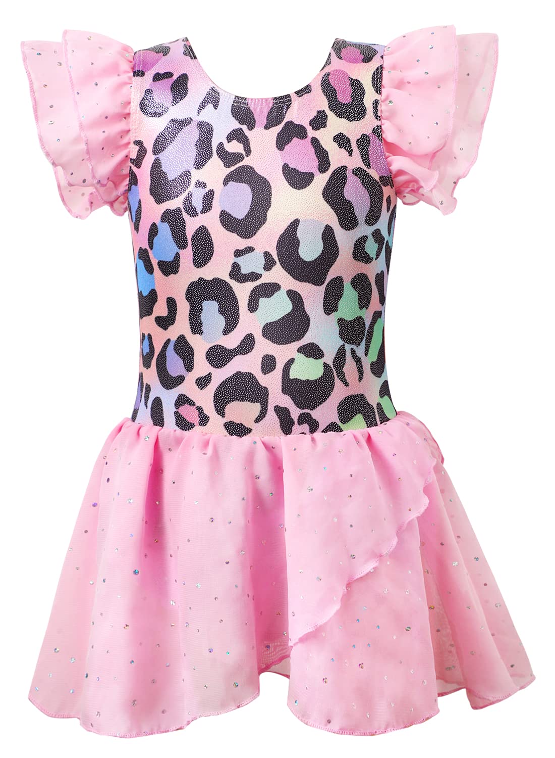 Girls Gymnastics Skirted Leotards size 6 7 Ballet Tutu Dance Dress Mermaid Unicorn Gymnastic Skirt(Baby Girls/Toddler Girls/Big Girls) (Leopard Pink, 6-7 Years)