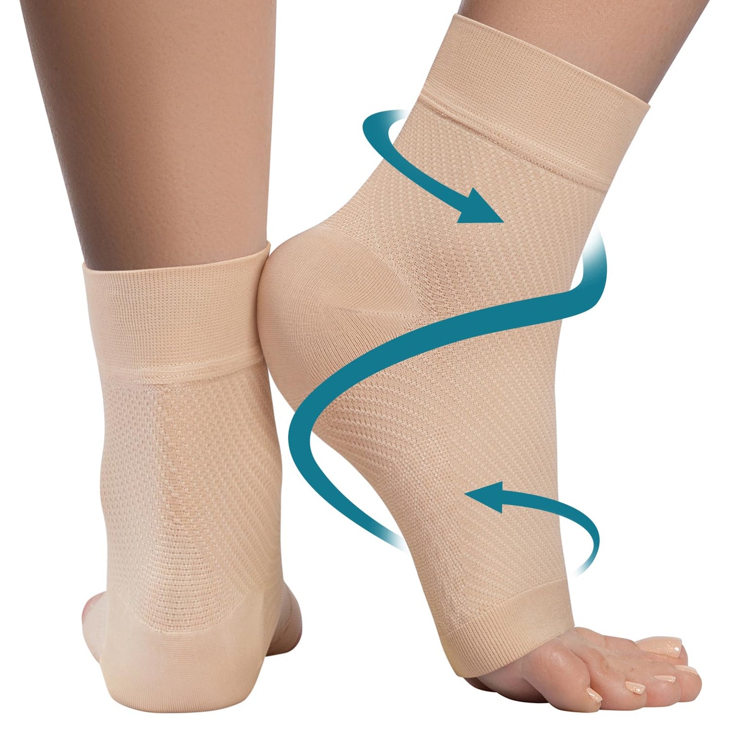 KEMFORD Ankle Compression Sleeve - Plantar Fasciitis Braces - Open Toe Compression Socks for Swelling, Sprain, Neuropathy, Arch Support for Men and Women - 15-20mmhg, M, Beige