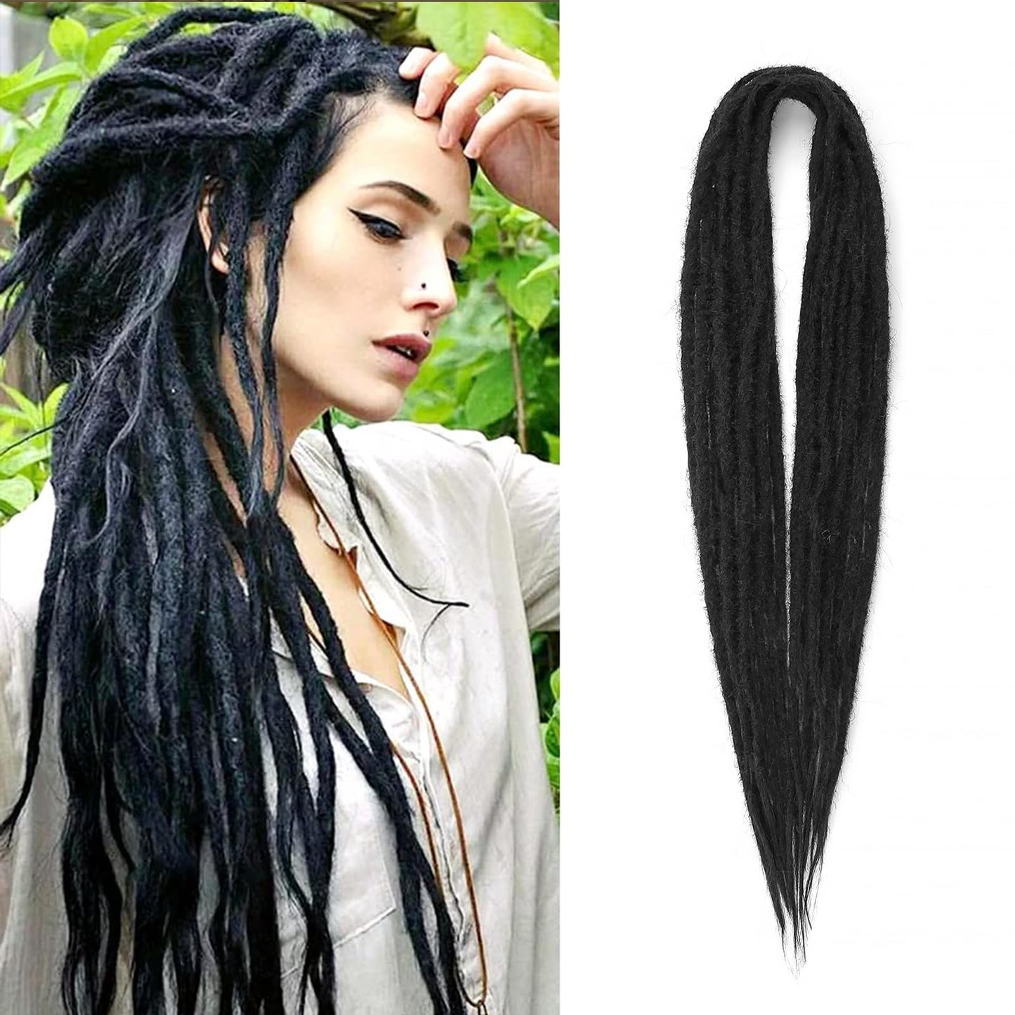 Double Ended Dreadlock Extensions 0.6CM Diameter Synthetic Hair 24Inch 20Strands Reggae Braids Hip-hop Style(Double Ended 20trands,1B)