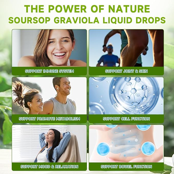 2 Pack Soursop Graviola Liquid Drops - 2000mg Pure Soursop Extract Blended with 300mg Sea Moss & 100mg Elderberry - Powerful Cell Support, Antioxidant-Rich, Immune-Boosting - 4 Fl Oz (120ml) Bottle