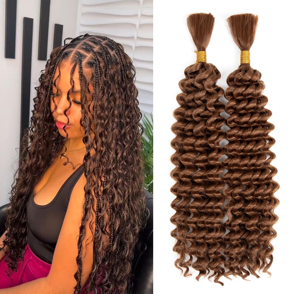 Deep Wave Bulk hair for Braiding Wet and Wavy Micro Braiding Hair No Weft Faux Deep Wave Braiding Hair Extensions for Box Boho Braids 150g with 2Bundles #30 (16Inch)