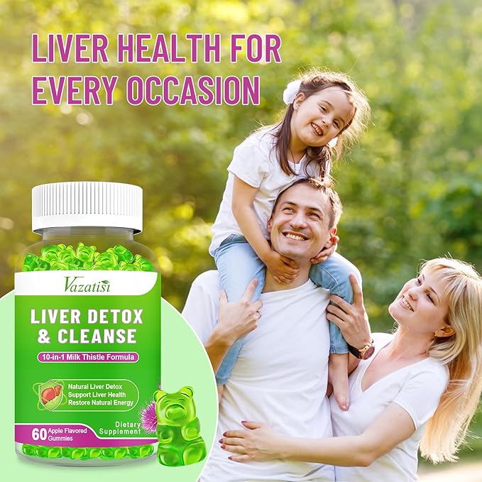Milk Thistle Gummies for Adults Kids. Liver Cleanse Detox Repair Gummies, Milk Thistle Extract Supplement for Liver Support Digestive Antioxidant, 60ct Apple Flavor