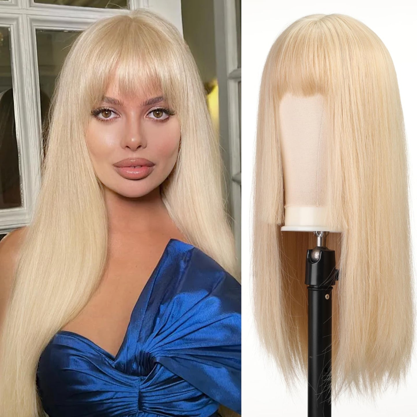Getshow Light Blonde Wigs for Women Straight Long Wig with Bangs Natural Synthetic Hair