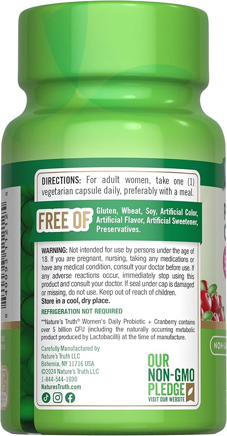 Nature's Truth Probiotics for Women | 5 Billion CFUs Daily | 40 Vegetarian Capsules | with Cranberry | Non-GMO & Gluten Free | No Refrigeration Needed