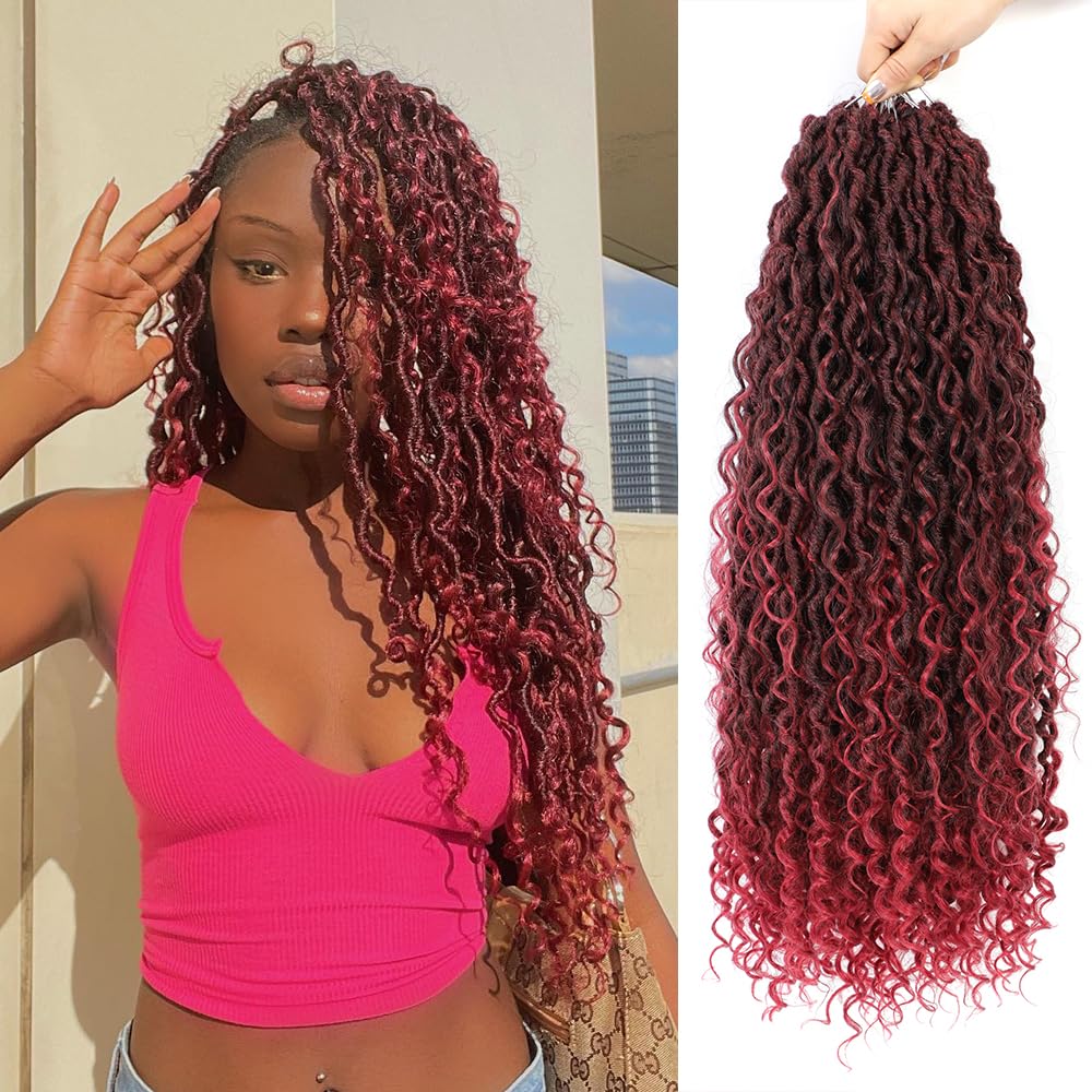 Goddess Locs Crochet Hair 8Packs River Faux Locs Crochet Hair for Black Women Pre Looped Synthetic Deep Curly Hairstyle (22in Tbug)