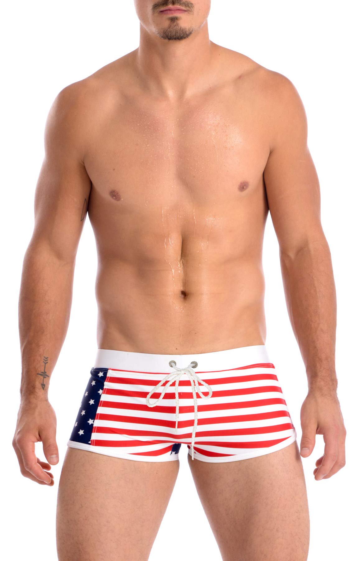 Gary Majdell Sport Men's Contrast Boxer Brief Swimsuit Side Stars Small