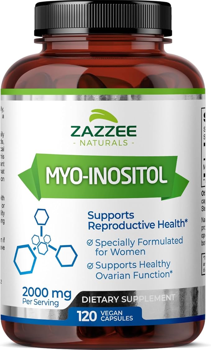 Zazzee Myo-Inositol Capsules, 2000 mg per Serving, 120 Vegan Capsules, Ideal Dosage for 40:1 Ratio, 100% Vegetarian, Hormone Balance & Healthy Ovarian Function Support, All-Natural and Non-GMO