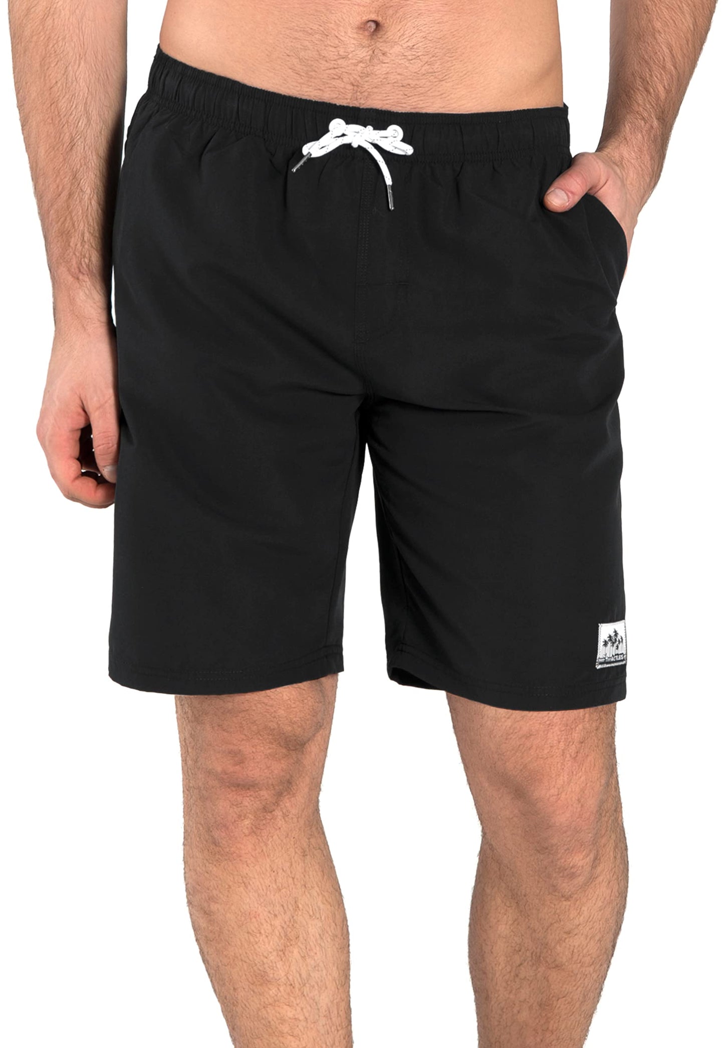 Actleis Mens Swim Trunks 9" Quick Dry Board Shorts Knee Length Bathing Suit with Mesh Lining Large Black