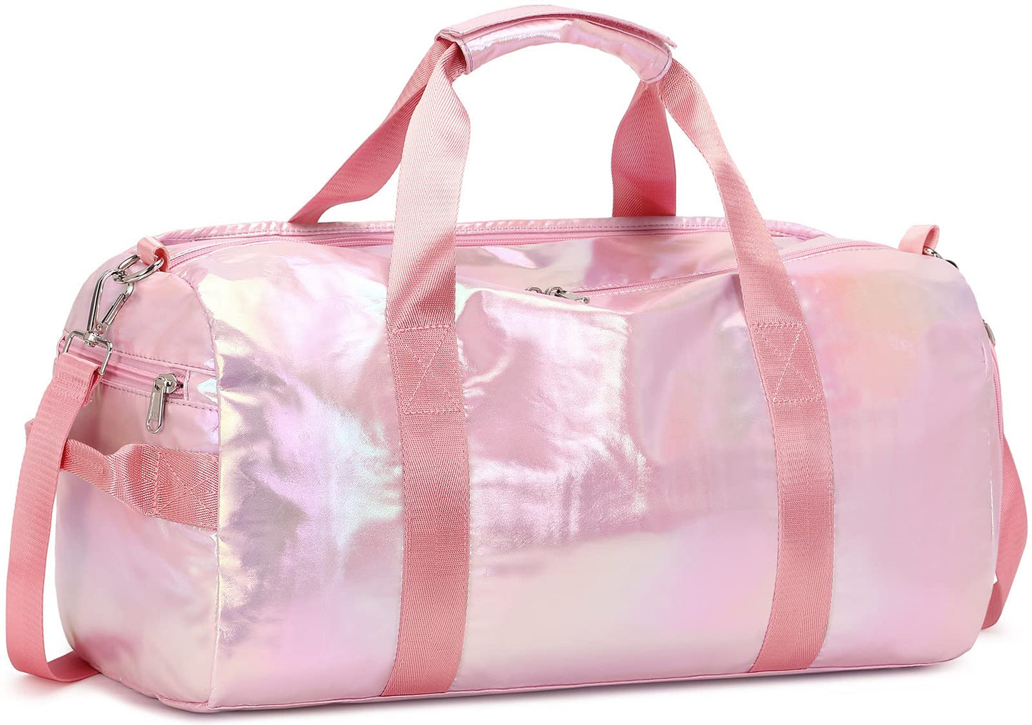 Gym Bag Kids Girls Sports Duffle Bag with Wet Pocket Dance Bag Cheerlead Overnight Weekender Bag with Shoe Compartment Travel Bag (Pink)