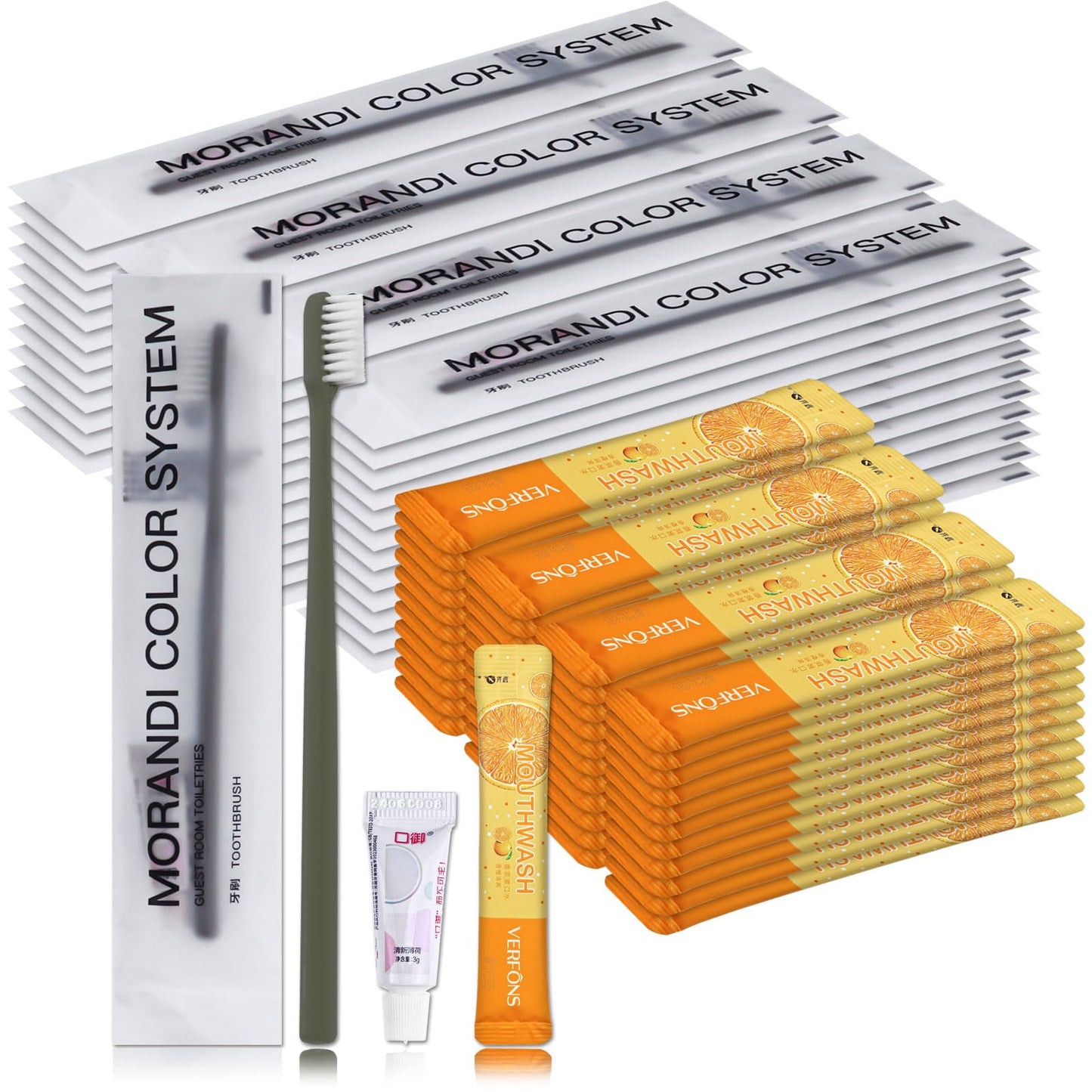 Disposable Toothbrushes, Toothbrush And Toothpaste, Toothbrush And Toothpaste Travel, Comes With Mini Mouthwash Bulk, Individually Packaged, Suitable For Hotel, Home, Camping, Travel (100-PACk)