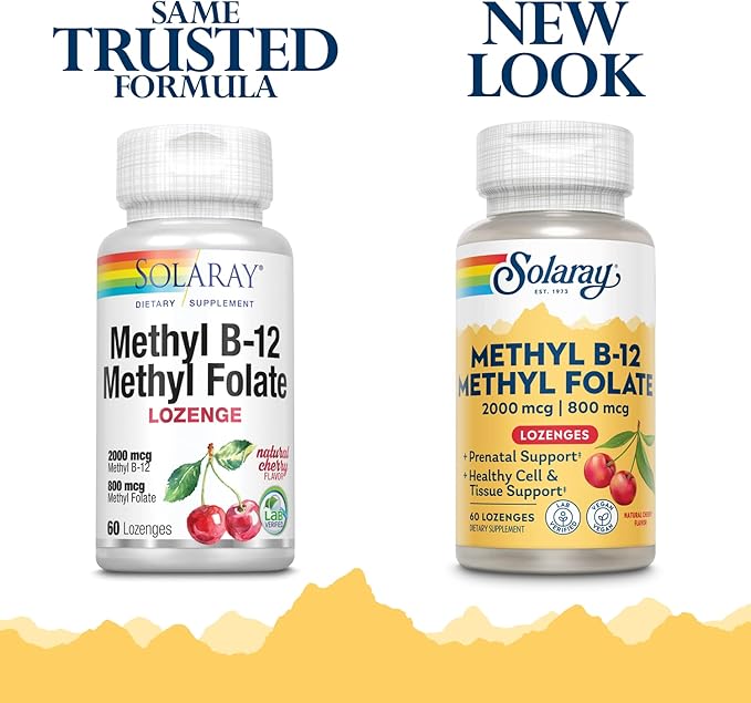 SOLARAY B-12 + Methyl Folate Lozenges | 60 Count