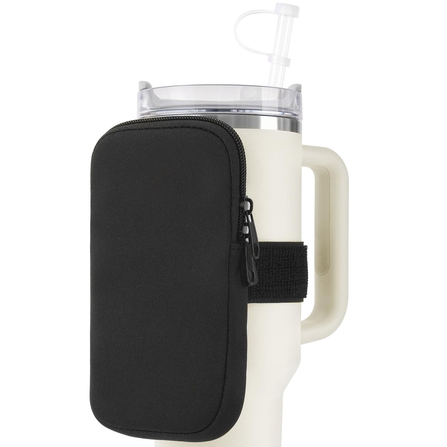 fruui Water Bottle Pouch For Stanley, Gym Tumbler Accessories for Women, Compatible With Stanley Quencher Adventure 40oz & IceFlow 20/30oz, Workout Outdoor Pocket Phone, Card, Keys, Cash (Black)