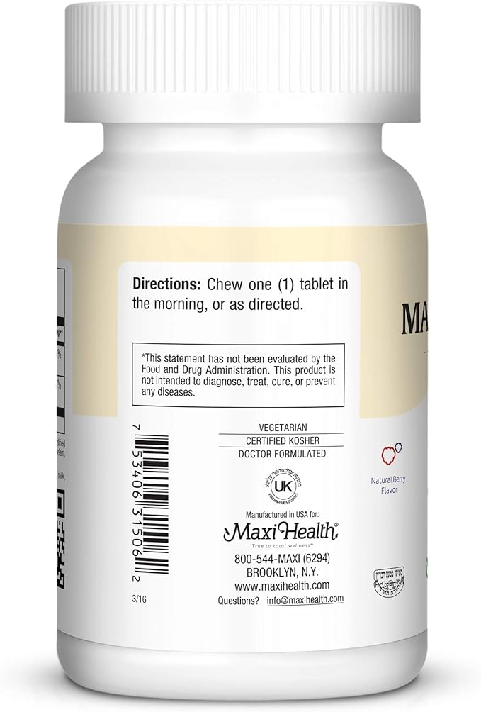 Maxi Health Chewable Vitamin B-12 - 5000 mcg - Energy Booster - Berry Flavor - 60 Chewies - Kosher