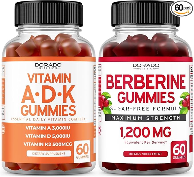 ADK Gummies Vitamin D3 K2 (60 Gummies) Sugar Free Vitamin D3 K2 - Supplement with D & K - 10 Vegan Supplement - Berberine Gummies with Ceylon Cinnamon - Supplement for Adults - Non GMO & Made in USA