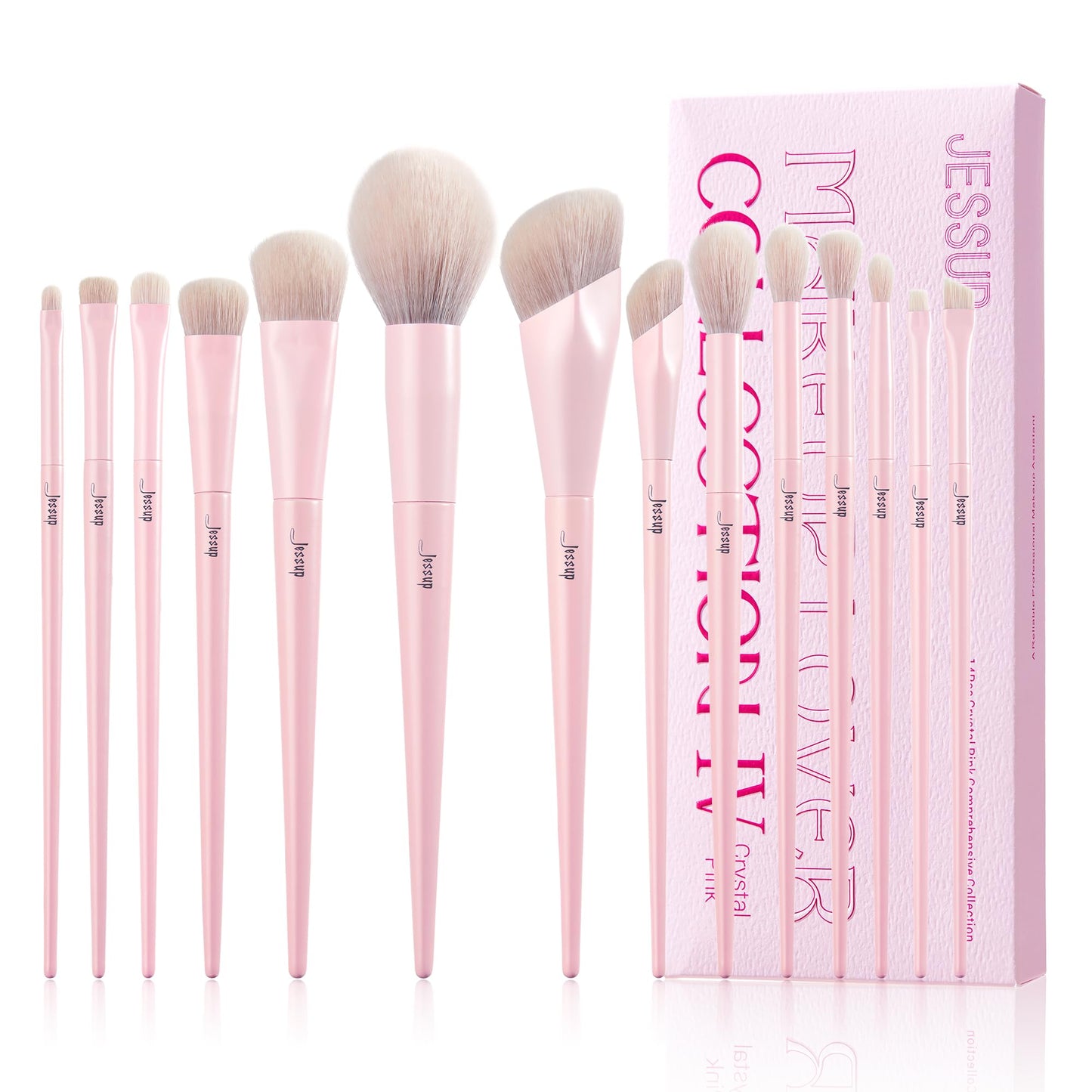 Jessup Pink Makeup Brushes Set 14Pcs Make Up Brushes Premium Vegan Foundation Concealer Blush Eyeshadow Eyeliner Powder Highligh