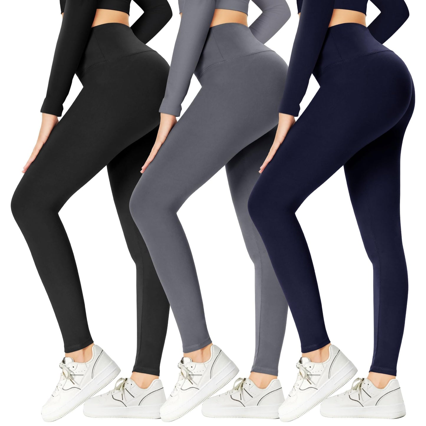 GAYHAY 3 Pack Leggings for Women - High Waisted Tummy Control Workout Yoga Pants Gym Running Activewear Compression Black Leggings