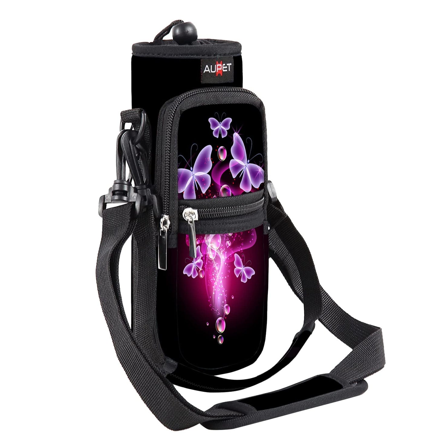 AUPET Water Bottle Sling Bag Sleeve Holder Carrier 25/32/40/64 oz,Insulated Crossbody Water Bottle Case Cover with Strap and Pockets for Men/Women Walking Hiking Camping (25oz, Green camouflage)