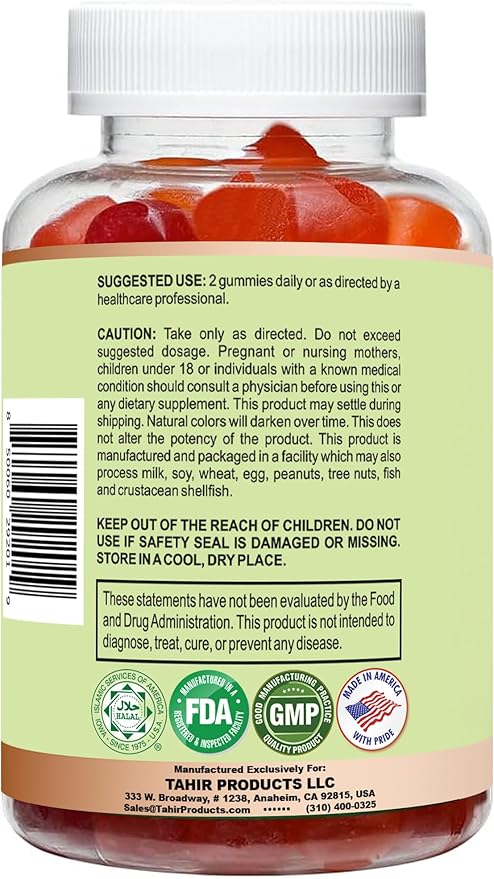 Tahir Halal Vitamin D3 2000 IU Gummies – Supports Bone & Immune Health, Promotes Muscle Function, Gluten-Free, Gelatin-Free, 90 Natural Fruit Flavor Gummies, Made in USA – Halal Certified