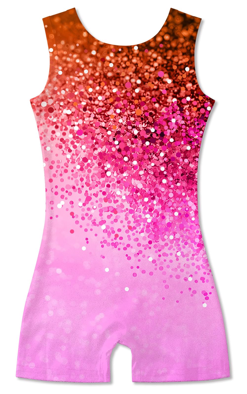 Funnycokid Gymnastics Leotards for Girls Dance Outfits Unitard Sparkly Clothes with Shorts, Diamond Red Pink, 5-6 Years