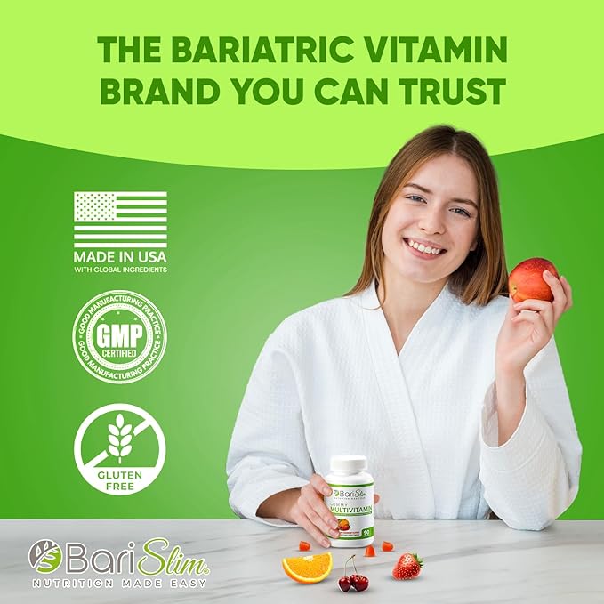 BariSlim Bariatric Multivitamin Gummies - Specially Formulated Gummy Vitamin for Patients After Weight Loss Surgery - Easy to Digest & Great Tasting Fruit Flavors | Pack of 2 (90 Fruit Chews)