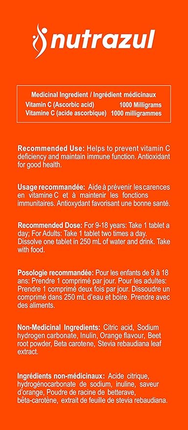 nutrazul Vitamin C 1000mg Effervescent Tablets- Orange 20’s (Pack of 3) | Gluten Free, Lactose Free, Sugar Free & Preservative Free