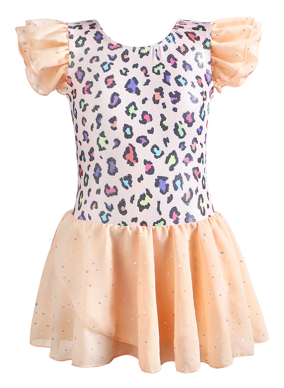 Girls Gymnastics Skirted Leotards Ballet Tutu Dance Dress 4t 5t Leopard Yellow Gymnastic Skirt(Baby Girls/Toddler Girls/Big Girls) (Leopard Yellow, 4-5T)