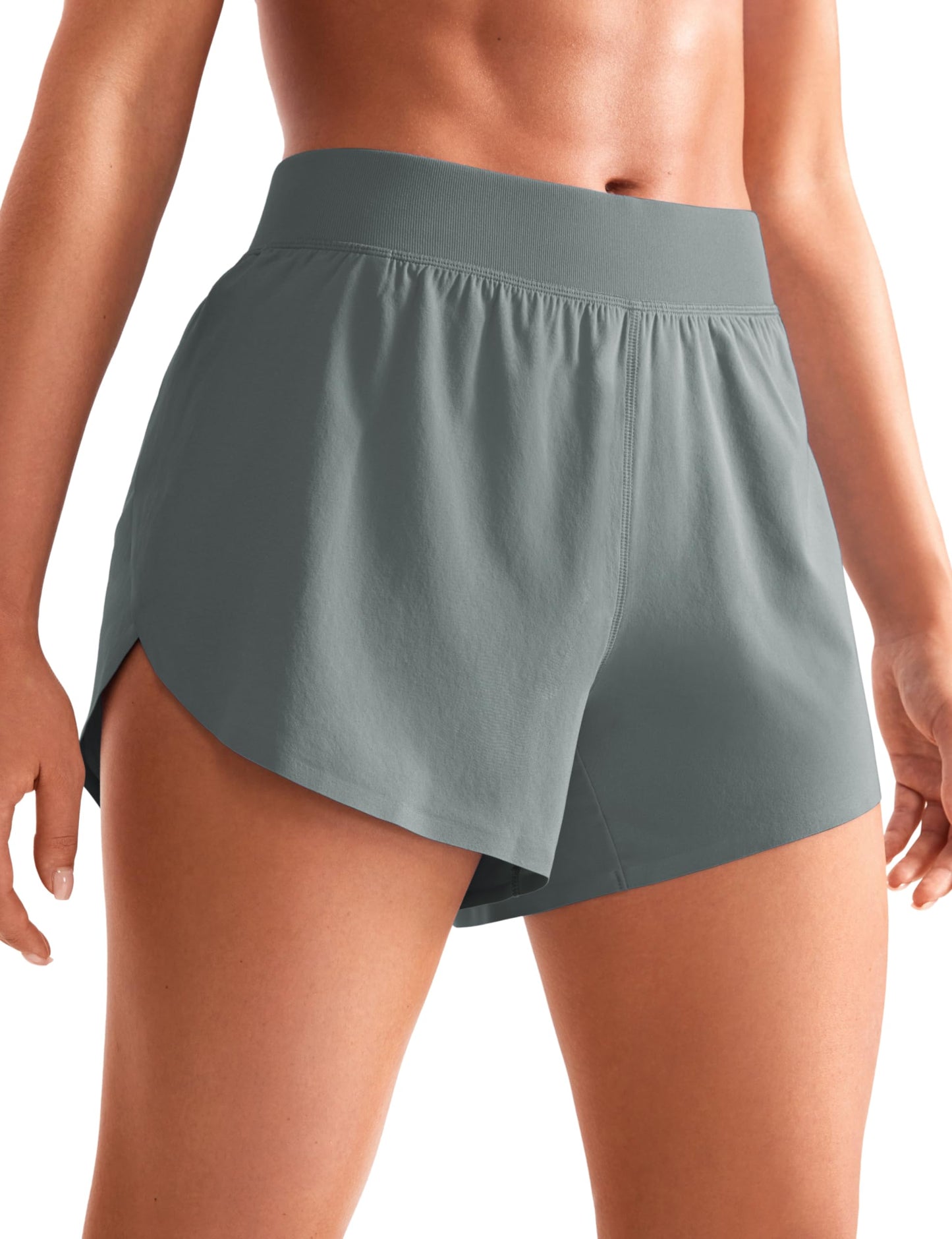 CRZ YOGA Mid Waisted Dolphin Athletic Shorts for Women Lightweight High Split Gym Workout Shorts with Liner Quick Dry Grey Sage X-Small