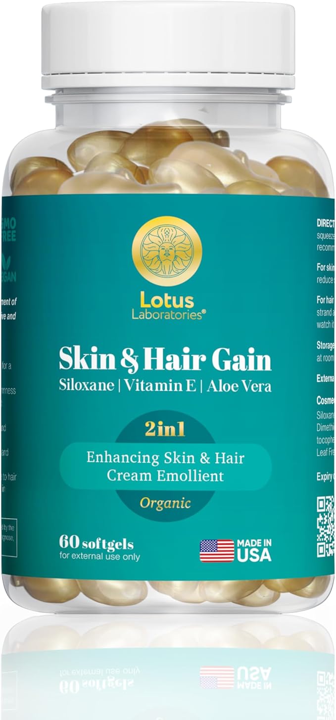 Skin & Hair Gain - 2-in-1 Biotin & Vitamin E Softgel Capsules for Hair Strengthening, Thicker Hair, Hydrated Skin, Natural Aloe Vera Complex, Smooth Texture, and Elasticity