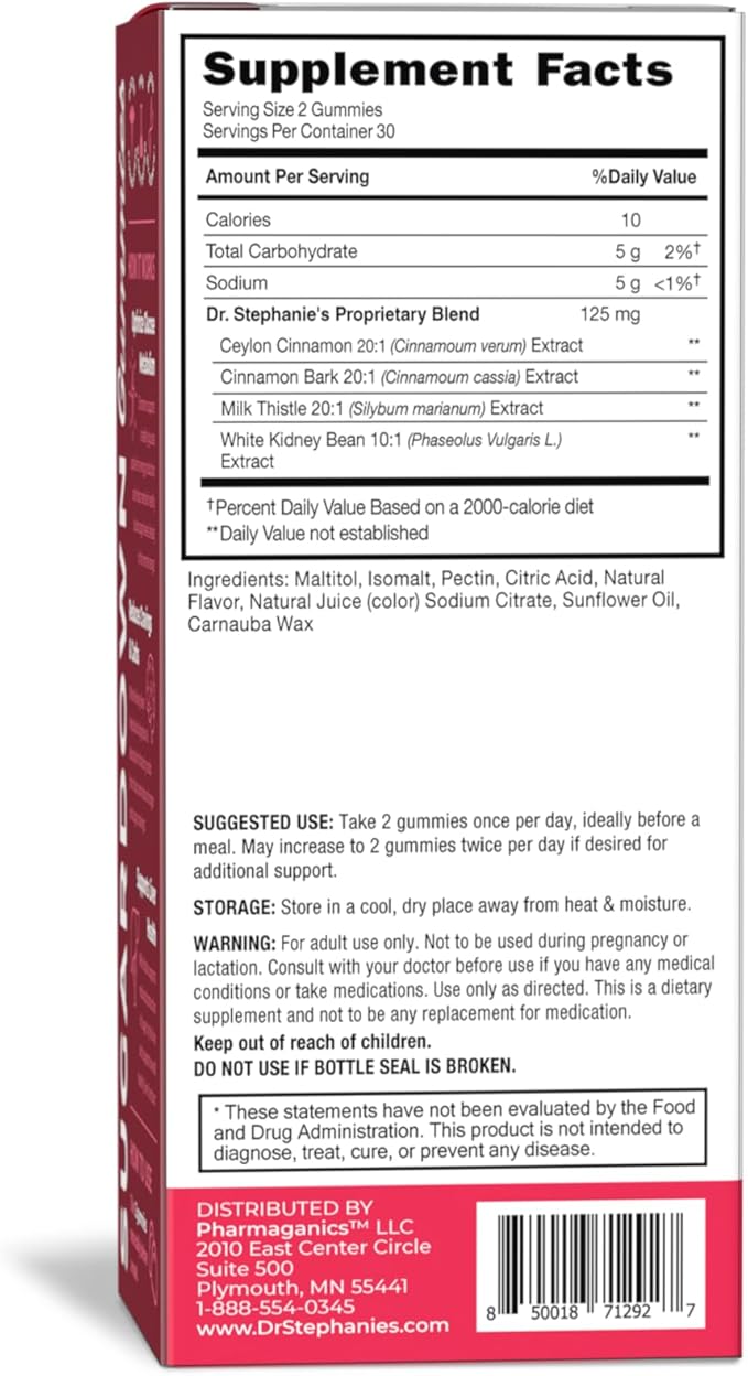 Dr. Stephanie’s SugarDown Gummies – Ceylon & Cassia Cinnamon Supplement - 0g Sugar