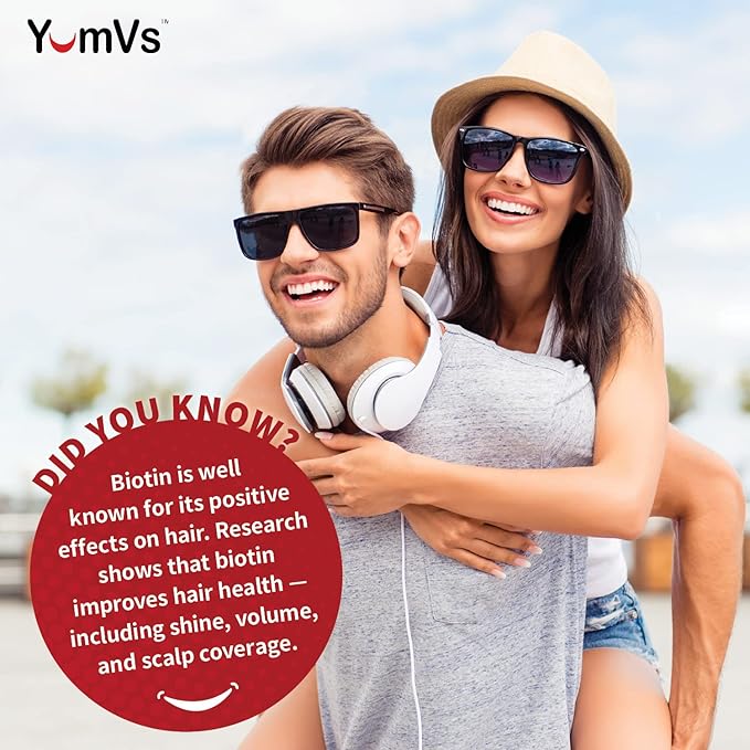 YUM-V'S High Potency Biotin Gummies by YumVs | Daily Dietary Supplement for Adults and Kids | Biotin 10000 mcg | Natural Raspberry Flavor Jellies, 100-Count | Vegetarian, Non-GMO, Kosher