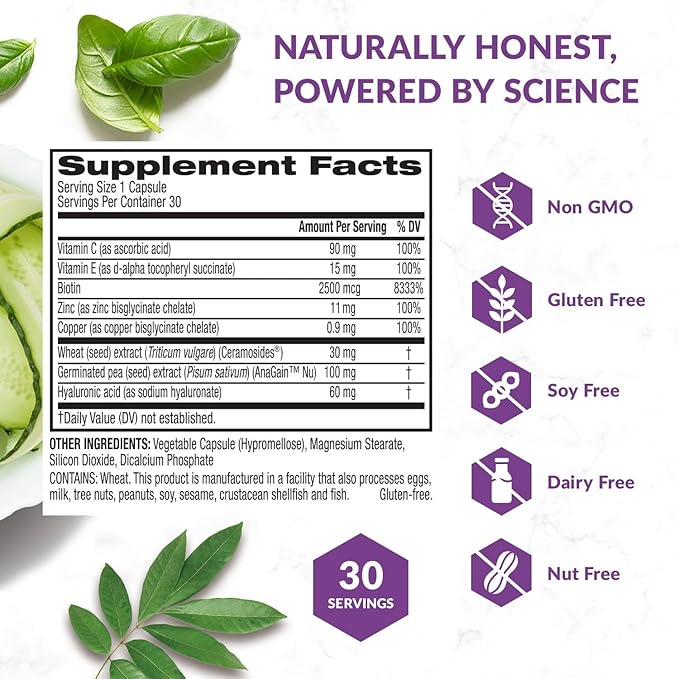 BioTrust Timeless Beauty Ceramide Booster – Hair & Skin Restoring Phytoceramides Supplement + Vitamin C, Vitamin E, Biotin, Zinc, Hyaluronic Acid – Potent Blend for Hair, Skin & Nails - 30 Capsules